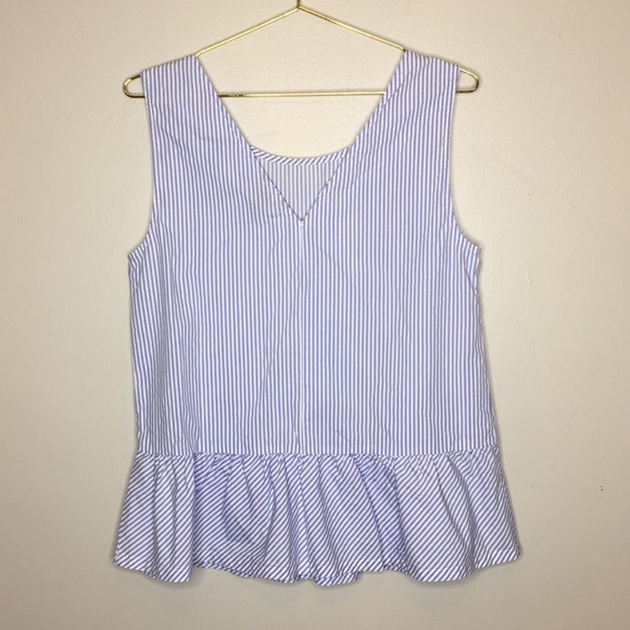 J. Crew Tops Jcrew Stripped Blue White Top Ruffle Waist Small — free download